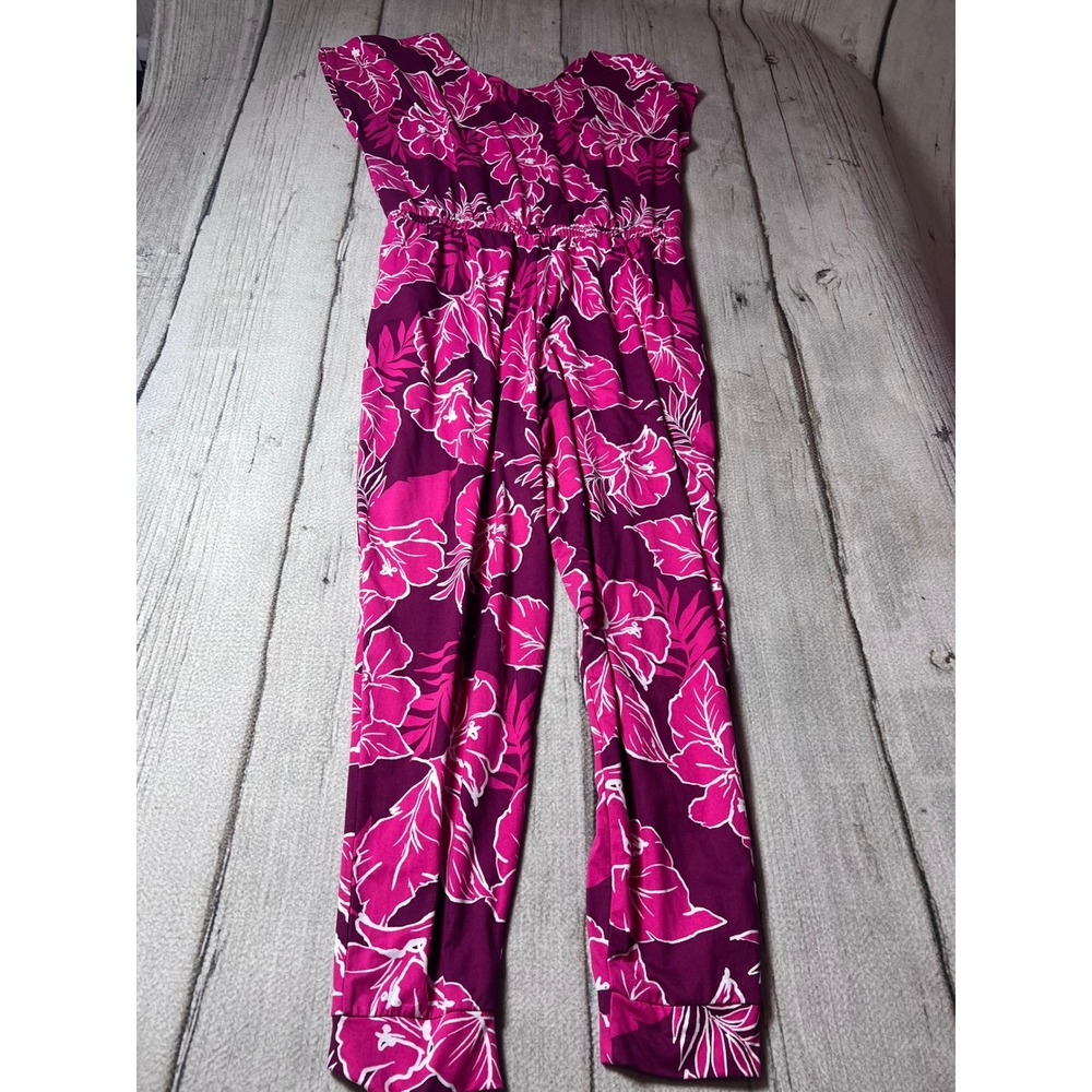 Cuddl Duds Jumpsuit Womens L Pink Purple Tropical Floral Jogger Loungewear Boho - Picture 7 of 7